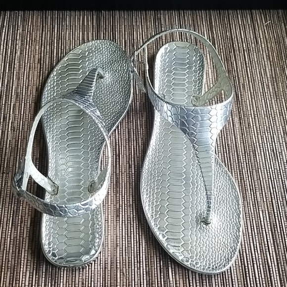 Shoes Silver Thong Sandals With Ankle Straps Poshmark